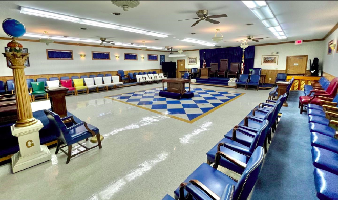 An image of the front of the Pentalpha Masonic Temple